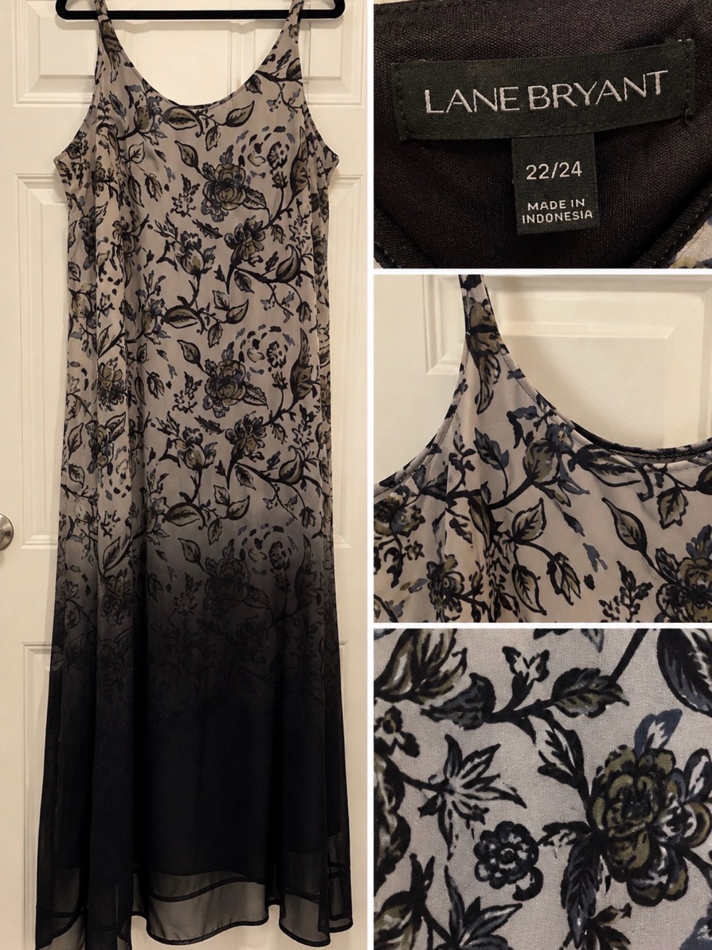 Lane Bryant Black and Gray Floral Ombre Maxi Slip Dress